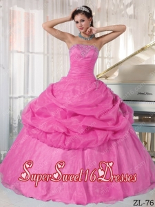 Organza Pink Ball Gown Strapless Floor-length Appliques Elegant Sweet 16 Dresses