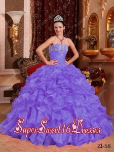 Purple Ball Gown Strapless Floor-length Organza Beading and Appliques Custom Made Sweet 16 Dresses