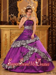 Purple Ball Gown Strapless Taffeta Custom Made Sweet 16 Dresses with Embroidery