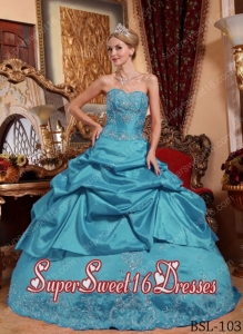 Teal Ball Gown Sweetheart With Taffeta Embroidery with Beading Cute Sweet Sixteen Dresses