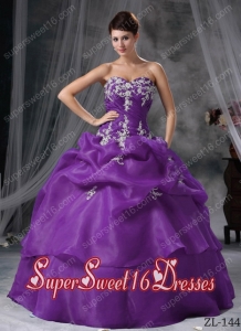15th Birthday Party Dresses with Organza and Appliques in Dark Purple