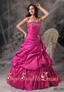 A-Line Strapless Taffeta Beading 15th Birthday Party Dresses in Hot Pink