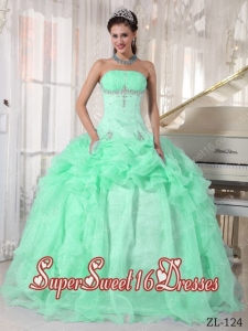 Apple Green Ball Gown Strapless Organza Beading Elegant Sweet 16 Dresses