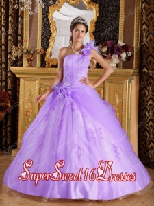 Beautiful A-line Lilac One Shoulder Appliques Tulle Military Ball Dress