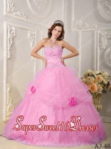 Beautiful Ball Gown Sweetheart Floor-length Organza Appliques In Pink Cute Sweet Sixteen Dresses