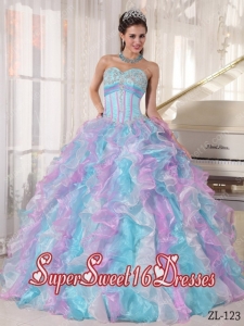 Beautiful Multi-color Sweetheart Organza Appliques 15th Birthday Party Dresses