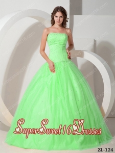 Beautiful Strapless Tulle Beading 15th Birthday Party Dresses in Spring Green