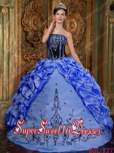 Blue Ball Gown Strapless Floor-length Embroidery Taffeta Elegant Sweet 16 Dresses