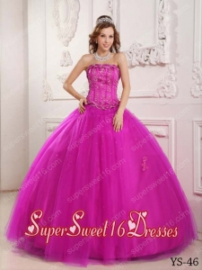 Cute Sweet Sixteen Dresses Elegant Ball Gown Strapless Floor-length Tulle Beading In Fuchsia
