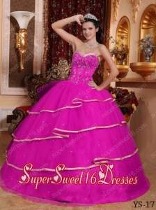 Cute Sweet Sixteen Dresses In Hot Pink Ball Gown Sweetheart With Satin and Tulle Beading