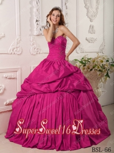 Exclusive Ball Gown Sweetheart Floor-length Beading Taffeta In Hot Pink Cute Sweet Sixteen Dresses