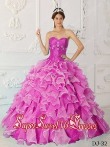 Fuchsia A-Line / Princess Sweetheart Taffeta and Organza Beading Elegant Sweet 16 Dresses