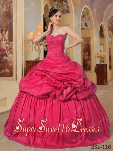 Hot Pink Ball Gown Sweetheart Taffeta Beading Elegant Sweet 16 Dresses