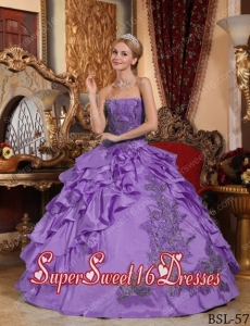 Lavender Ball Gown Strapless Taffeta Appliques Elegant Sweet 16 Dresses