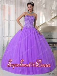 Laverder Ball Gown Sweetheart with Tulle Beading Elegant Sweet 16 Dresses