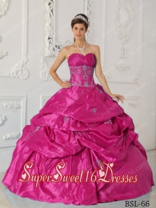 New Style In Hot Pink Ball Gown Sweetheart With Taffeta Appliques For Sweet 16 Dresses