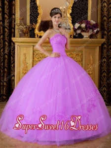 New Style In Rose Pink Ball Gown Sweetheart With Tulle Appliques For Sweet 16 Dresses