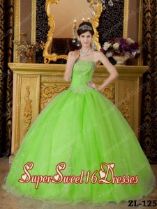 New Style In Spring Green Ball Gown Strapless With Organza Beading Sweet 16 Dresses