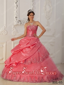 New Style In Watermelon A-Line / Princess Sweetheart With Taffeta and Tulle Beading For Sweet 16 Dresses