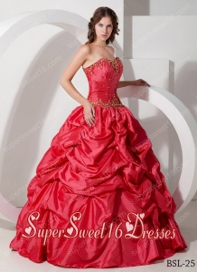 Pick-ups Beading Taffeta 15th Birthday Party Dresses in Red