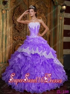 Purple Ball Gown Strapless with Ruffles Organza Elegant Sweet 16 Dresses