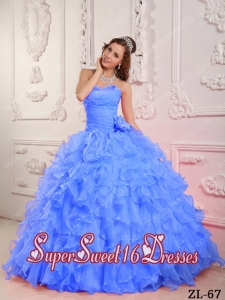 Romantic Ball Gown Sweetheart With Organza Beading Blue Cute Sweet Sixteen Dresses