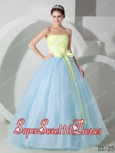 Sashes and Ruching 15th Birthday Party Dresses in Light Blue and Yellow