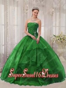 Strapless Organza Beading Military Ball Dress in Green with Beading
