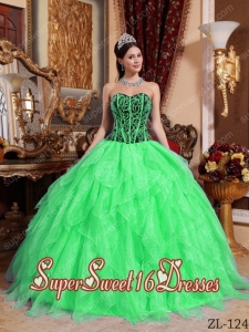 Sweetheart Military Ball Dress with Embroidery and Beading in Spring Green and Black