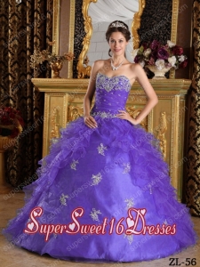 Sweetheart Ruffles Organza Military Ball Dress in Lavender with Beading and Appliques