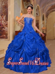 Taffeta Beading And Pick Ups Military Ball Dress in Blue with Appliques