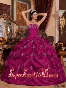 Taffeta Fuchsia Ball Gown Strapless Appliques Elegant Sweet 16 Dresses
