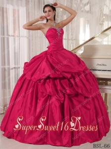 Taffeta Sweetheart Military Ball Dress with beading and pick ups in red