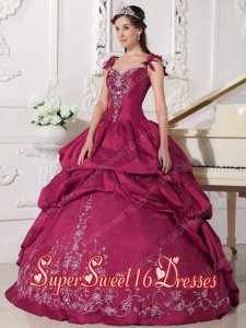 Wine Red Straps Taffeta Appliques Military Ball Dress with Beading