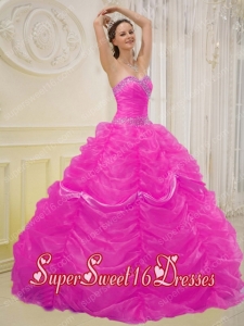 15th Birthday Party Dresses in Hot Pink with Beading and Pick-ups