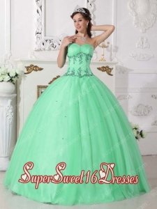 Apple Green Ball Gown Tulle and Taffeta Sweetheart Modest Sweet Sixteen Dresses With Beading