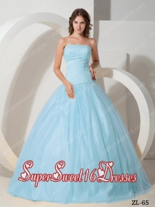 Ball Gown Beading Light Blue Discount Sweet Sixteen Gown Tulle