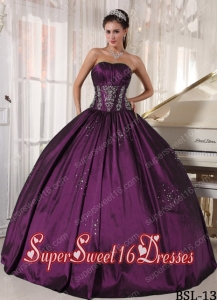 Ball Gown Strapless Taffeta Modest Sweet Sixteen Dresses withEmbroidery and Beading