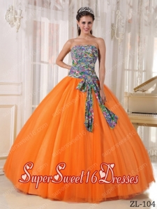 Ball Gown Strapless Tulle and Printing Sequins 15th Birthday Party Dresses in Orange