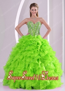 Beautiful Beading Ball Gown Sweetheart Green 15th Birthday Party Dresses