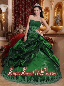 Beautiful Hunter Green Ball Gown Sweetheart With Taffeta Appliques New Style Sweet 16 Dresses
