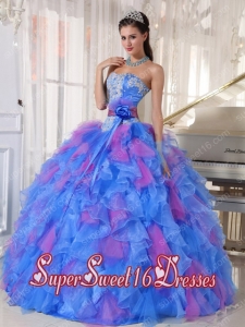 Beautiful Organza Appliques 15th Birthday Party Dressess with Flower on Sash