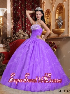 Beautiful Strapless Organza Military Ball Dress with Appliques in Lilac