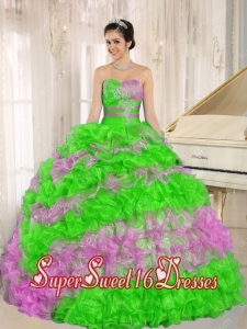 Beautiful Stylish Multi-color 2013 New Style Sweet 16 Dresses Ruffles With Appliques Sweetheart