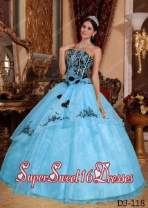 Colourful Strapless Floor-length Organza Embroidery With New Style For Sweet 16 Dresses