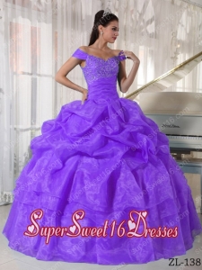 Discount Taffeta and Organza Beadings Off The Shoulder Purple 2014 Sweet Sixteen Dress Ball Gown