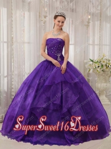 Eggplant Purple Ball Gown Strapless Organza Beading Elegant Sweet 16 Dresses