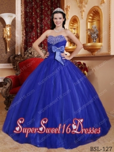 Elegant Sweet 16 Dresses Blue Ball Gown Sweetheart Floor-length Tulle and Tafftea Beading