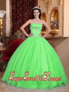 Elegant Sweet 16 Dresses with Green Ball Gown Sweetheart with Tulle and Taffeta Beading