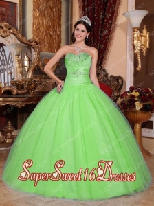 Elegant Sweet 16 Dresses with Spring Green Ball Gown Sweetheart Floor-length Tulle and Taffeta Beading and Ruch